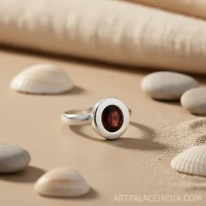 Anillo de Plata 925 con Granate, Anillo Clásico con Engaste de Bisel para Mujer, Joyería para Uso Diario - Product Image 2