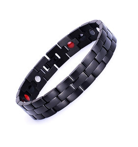 Mulheres Homens Terapia Aço Inoxidável Pedra Magnética Silver Striped Energy Bracelet 4 em 1 Saúde Negativa Ions Personalizado Bio Pulseira - Product Image 2