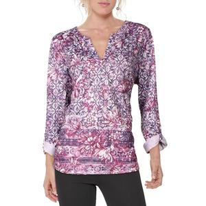Style & Co Top da donna XL con maniche a risvolto e scollo a V, in chiffon e maglia, con stampa floreale e motivo a righe, stile casual e grazioso - Product Image 1