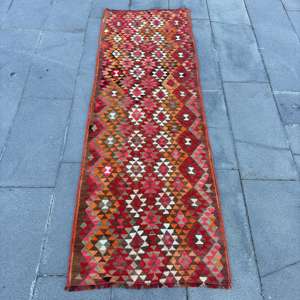 Vintage 2.2x6.4 ft Rug, <b>Runner</b> Turkish Rug, <b>Red</b> Solid Wool Rug - Product Image 1