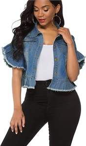 Chaqueta vaquera de alta calidad para mujer 100% algodón Vintage lavado Casual Jean chaqueta de abrigo - Product Image 4