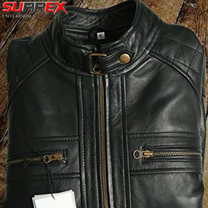 Veste de moto vintage unisexe en polyester/coton imperméable et respirante, effet usé, noir et marron - Product Image 2