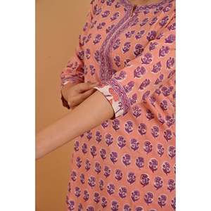 Pink Ladies Traditional Indian <b>Block</b> <b>Printed</b> Cotton Kurta Pant Set Embroidery for Daily Wear Party Wear Ethnic Georgette - Product Image 2