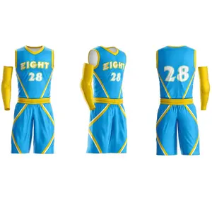 Giá bán buôn bóng rổ đồng phục cho người lớn với tùy chỉnh logo thương hiệu Dịch vụ thiết kế 100% polyester jersey và quần short