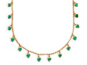 Pure Gold Natural Heart Shape Bezel Set Indian emerald natural gemstone jewelry Handmade Dainty Design Wholesale Luxury <b>Necklace</b> - Product Image 2