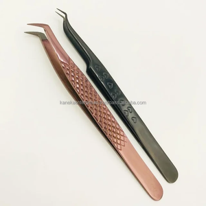 Pinzas Profesionales para Pestañas de Acero Inoxidable Color Oro Rosa, Herramienta de Extensión de Pestañas de Volumen Antimagnética de Precisión con Punta de Fibra Negra - Product Image 1