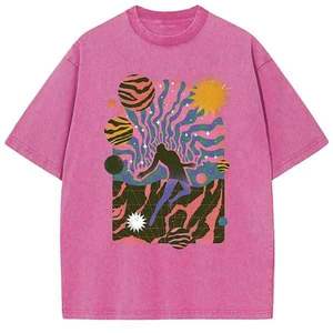 เสื้อยืดคอกลมสำหรับผู้ชายผ้าฝ้ายดิบแฟชั่นอินเทรนด์ฟอกกรดสกรีนแบบย้อนยุคใส่ได้ทั้งชายและหญิง - Product Image 5