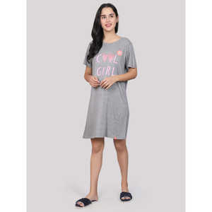 Evolove Camisón corto informal de verano para mujer, 100% algodón, jersey estampado, largo hasta la rodilla, suave (gris melange) - Product Image 3