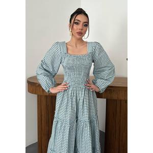 Blue Plaid Smocked <b>Dress</b> - Blue - Product Image 3