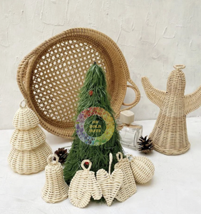 Conjunto de adornos navideños de mimbre rústico respetuoso con el medio ambiente de Vietnam, decoración de árbol artesanal hecha a mano para interiores de casas de vacaciones - Product Image 4