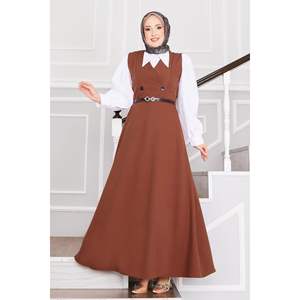 Hijab avec ceinture et boutons pour femmes, marron - Product Image 4