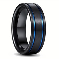 Bague en carbure de tungstène brossé noir de 8 mm pour homme, double rainures bleues, alliance confortable, fiançailles chrétiennes