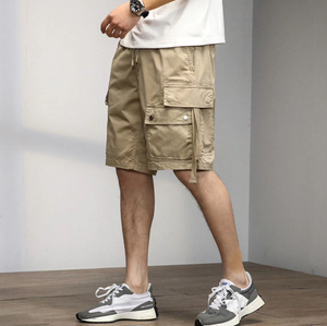Superbe qualité 100% coton Short de sport taille moyenne pour homme Logo personnalisé OEM Board Pattern Drawstring Cargo Shorts - Product Image 1