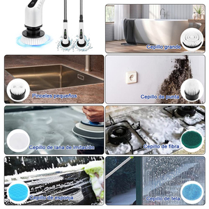 Spazzola Elettrica Rotante Senza Fili con 7 Testine Intercambiabili in Plastica per Pulizia di Cucina e Pavimenti - Product Image 3