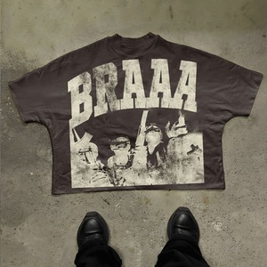 T-shirt à manches d'été lourd 100% coton personnalisé pour hommes motif solide imprimé graphique coupe brute ourlet incurvé Boxy recadrée - Product Image 1