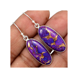 <b>Beautiful</b> 925 Solid Sterling Silver Copper Purple Turquoise <b>Earrings</b> Solid Silver Handmade Jewelry - Product Image 1