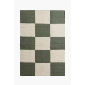 Alfombras de lana con diseño de ajedrez Precio al por mayor Bucle trenzado Fabricante indio Técnica de tejido plano Barato de TEXTILES INDIOS H/L - Product Image 1