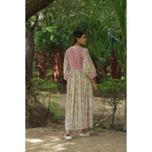 Vestido Midi de Algodón para Mujer, Estampado Floral a Mano, Estilo Boho Chic, Vestido Largo con Mangas Largas y Bolsillos, Sostenible, Ideal para el Día a Día - Product Image 3