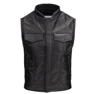 Gilet en cuir véritable pour homme, sans manches, veste de motard, en cuir de vache, en peau d'agneau, logo personnalisé OEM, vente en gros, directement de l'usine - Product Image 1
