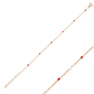 <b>Red</b> and White Enamel Design Gold Plated Turkish Handmade 925 Sterling Silver Trendy Wedding Party Chain <b>Bracelet</b> - Product Image 5