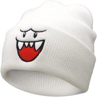 Chapeau en tricot brodé avec un visage joyeux et confortable - Chapeau d'hiver chaud et mignon pour hommes, le cadeau de Noël parfait, tendance haut de gamme