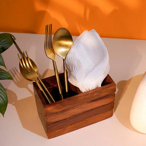 Cubiertos y servilleteros de madera elegantes para ajustes de mesa elegantes Cubiertos de madera Premium y organizador de servilletas para comedores - Product Image 2