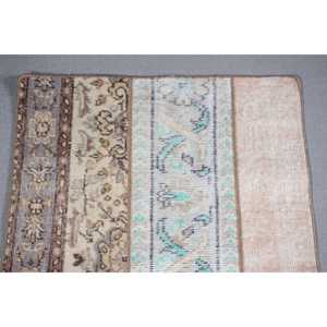 2.3x3.7 ft Turkish Vintage <b>Brown</b> <b>Wool</b> Patchwork Rug Eco-Friendly Latex Backing - Product Image 5