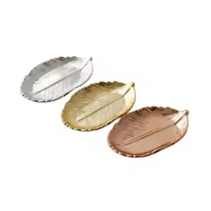 Fait de métal matériel or plateau de service alimentaire plat forme ovale feuille plat de service pour cuisine salle à manger aliments plats de service - Product Image 2