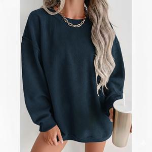 Suéter Holgado de Punto Suave y Cómodo para Mujer, Estilo Casual de Invierno 2025, Color Azul Ácido, Manga Caída, Cuello Redondo, Talla Grande - Product Image 1