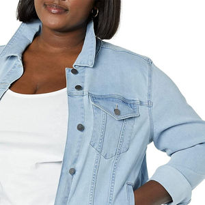 Chaqueta vaquera OEM de alta calidad para mujer, pantalones vaqueros informales con capucha, camisas vaqueras azules para mujer 2024 - Product Image 4