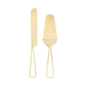 Servidor y Rebanador de Pastel con Mango Dorado Martillado y Repujado, Juego de Servidor y Espátula para Pastel de Bodas - Product Image 1