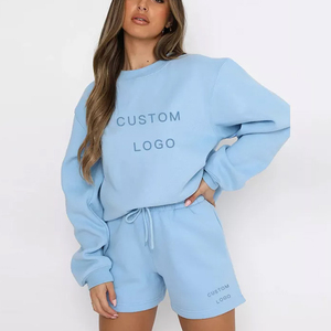 Ensemble de survêtement deux pièces de qualité supérieure pour femmes, sweat-shirt à col rond, survêtement personnalisé, shorts, ensemble de shorts deux pièces - Product Image 1