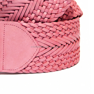 Cinturón de Cuero Genuino Trenzado Rosa de 50 mm de Ancho con Logotipo Personalizado para Mujer, Hebilla de Aleación, Cinturón de Vestir a la Moda - Product Image 4