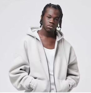 Sweat à capuche zippé en coton éponge français personnalisé avec lettre imprimée bouffante coupe ample polaire à la mode pour le confort de l'hiver - Product Image 4