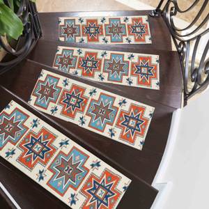 Tapis imprimé à motifs géométriques, design ethnique, orange, moderne, antidérapant, tapis d'entrée - Product Image 1