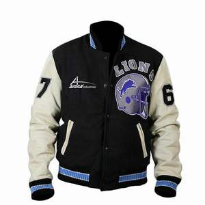 แจ็คเก็ตเบสบอลสำหรับผู้ชาย,ทำจากผ้าขนสัตว์สีดำ - Product Image 1