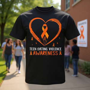 T-shirt Orange Heart Ribbon pour adolescents, pour la sensibilisation à la violence en matière des relations amoureuses - Product Image 3