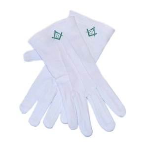 Gants en coton lourd blanc de super qualité pour hommes Brodé Artisanat Carré bleu et boussole Logo blanc doux qualité - Product Image 2