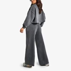 Conjunto de pantalones Jogger de dos piezas de talla grande y alta calidad, chándal de mujer personalizado liso en blanco grueso con cuerda - Product Image 2