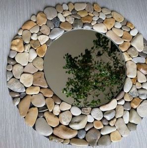 กระจกตกแต่งผนังทรงกลมทำจากหินกรวดธรรมชาติ งานฝีมือ ศิลปะอาร์ตเดโค กรอบหินตกแต่ง สำหรับห้องนั่งเล่น ห้องนอน ตกแต่งภายในบ้าน งานแต่งงาน - Product Image 1