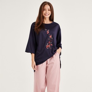 Blusa bordada de majestad Floral azul marino para mujer de talla grande elegante manga 3/4 ropa informal de alta calidad para verano - Product Image 1