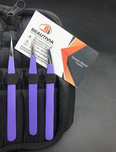 แหนบต่อขนตาปลอมญี่ปุ่นสีม่วงแวววาวที่จับเพชรแบบมืออาชีพปลายแหลม - Product Image 4