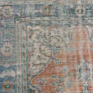 Vintage Turkish Large Rug 6x9.6 ft, <b>Brown</b> Blue Polka dot <b>Wool</b> Rug - Product Image 4