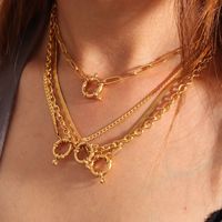 Collar de cadena entrelazada chapado en oro de 18 quilates, resistente al deslustre, con colgantes de botón de resorte, estilo cubano, gargantilla de cable, joyería para mujer