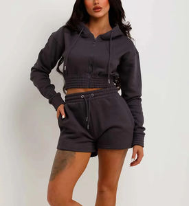 High Quality Streetwear 2 Piece Set | Mint Crop <b>Zip</b> Drop Shoulder Women's Hoodies with Matching <b>Shorts</b> | Fashion Tracksuit Set - Product Image 6