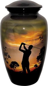 Urne funéraire belle golfeuse Golf Design grande taille 26 cm de haut avec sac en velours - Product Image 2