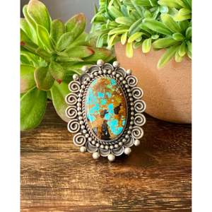 Alex Sanchez Kings Manassa Turquoise & Sterling <b>Silver</b> <b>Boho</b> <b>Ring</b> Size 5.5 Bezel Setting Vermeil Plating for Everyday Wear Gift - Product Image 1