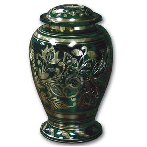 Urna de cremación para adultos de latón con diseño de flores, urnas funerarias de Metal con acabado de Color dorado y verde esmeralda para cenizas humanas - Product Image 1