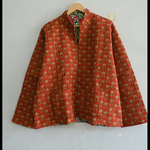 Abrigo de algodón con estampado floral para mujer, chaqueta acolchada hecha a mano en estilo bohemio, Chaqueta larga de invierno con estampado de bloques, chaqueta acolchada india para mujer - Product Image 2