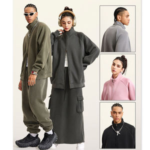 Vente en gros 420GSM Sweat à capuche unisexe rembourré avec polaire couleur unie Full Zip up Loose Men's Hoodies & Sweatshirts - Product Image 2